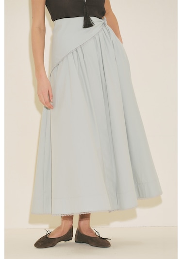 Manuka Önü Düğmeli Poplin Etek Mavi Ss26etk00001-22 Mavi