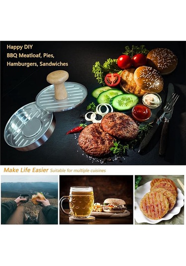 Sointeresting Burger Press 5 İnç Ağır Hizmet Tipi Paslanmaz Çelik Hamburger Köfte Yapıcı Ahşap Saplı Gösterildiği Gibi