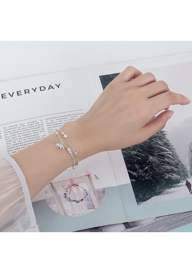 Moda Çift Katmanlı Yıldız Çan Bileklik Yıldız Çok Yönlü Takı Beyaz