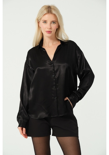 S'amore Clothing Basic Saten Gömlek Siyah