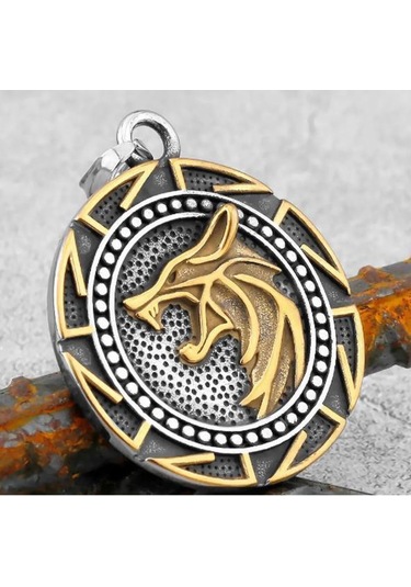 Çift Taraflı Kullanım Witcher Hunt Kurt Kolye Altın - Gümüş