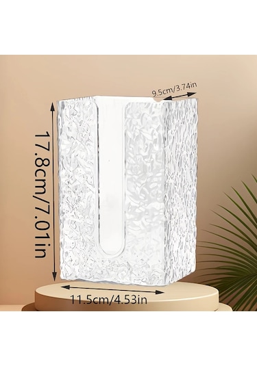 Xuweiwei 1 Adet Buzul Desenli Plastik Mendil Kutusu, Delmeksiz Kendinden Yapışkanlı, 17.8x11.5x9.5 Cm Şeffaf Duvar Mendilliği Şeffaf