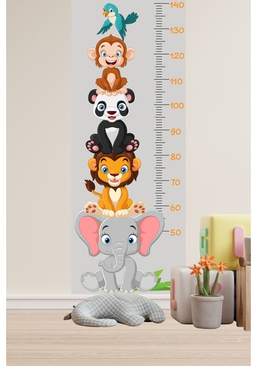 Sevimli Safari Hayvanları Boy Ölçüm Cetveli Boy Ölçer Sticker