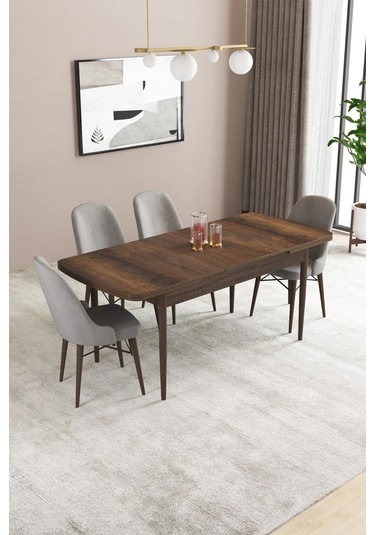 Sar Pakete Almira Serisi, Barok Ahşap Desen 80x132 Açılabilir Mdf Mutfak Masası Takımı 4 Adet Sandalye Gri Sar Pakete Almira Serisi, Barok Ahşap Desen 80x132 Açılabilir Mdf Mutfak Masası Takımı 4 Adet Sandalye Gri