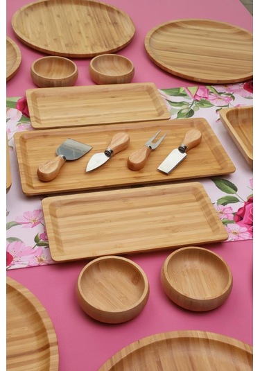 Atbyhome Fern 6 Kişilik 19 Parça Doğal Bambu Kahvaltı Takımı Kahvaltı Seti Sunum Seti Beyaz