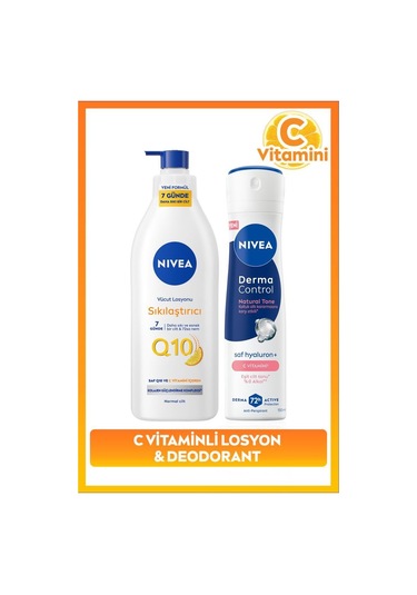 NIVEA Q10 Sıkılaştırıcı Losyon 400 ML + Derma Control Natural Tone Kadın Sprey Deodorant 150 ML