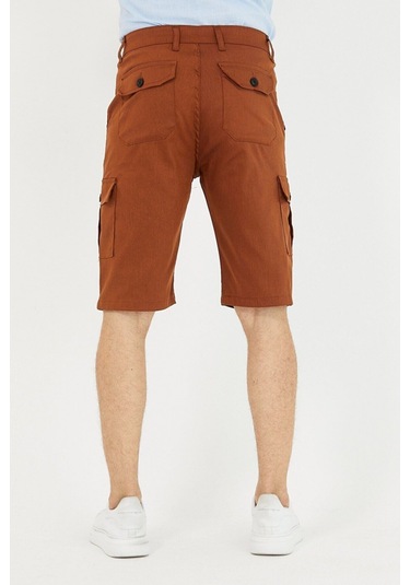 Erkek Lacivert Renk Kargo Yandan Cepli Esnek Kumaş Slim Fit Kapri Şort M