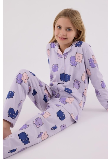 Rolypoly Kız Çocuk Gömlek Pijama Lila-1759 Lila