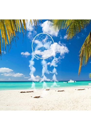 Dolıty Vintage Beyaz Sahte İnci Tüy Dream Catcher Ev Duvar 70cm