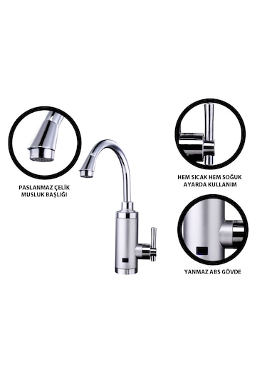 Elektrikli Sıcak Musluk Ani Su Isıtıcı Termal Şofben Musluk Asg4s GÜMÜŞ