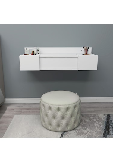 Arnetti Zakkum Aynalı 2 Raflı Dekoratif Makyaj Masası Beyaz