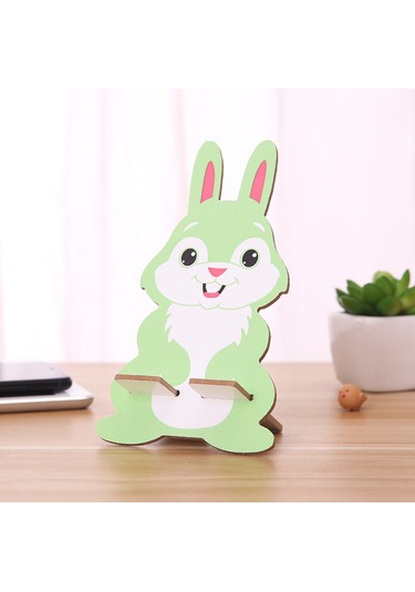Tenfowee Sevimli Tavşan Desenli Ahşap Telefon Ve Tablet Standı - Yeşil Renk
