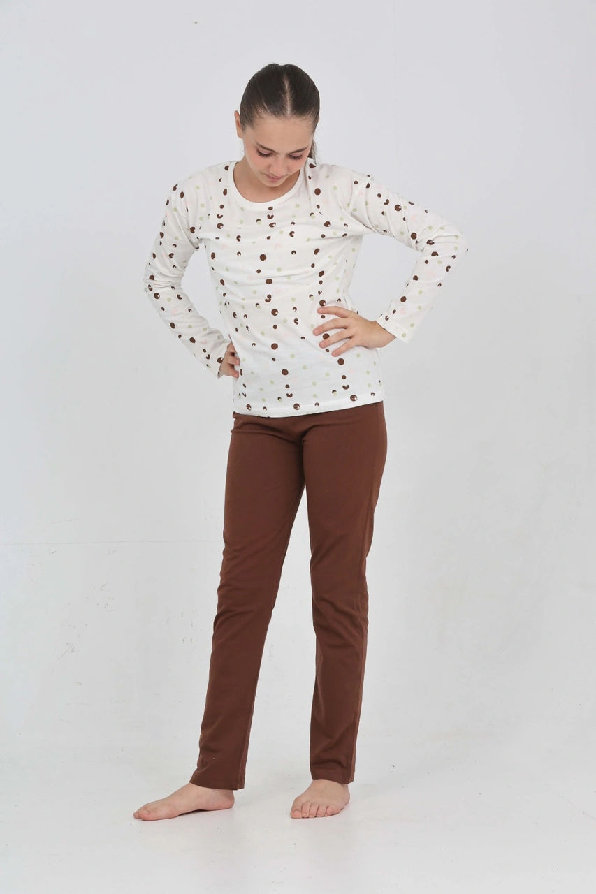 Toontoy Kız Çocuk Karma Baskılı Pijama Takım Kahve