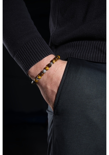 Ssilhoutte Doğaltaş Doğal Taş Kaplangözü Erkek Doğal Taş 925 Ayar Gümüş Güç Cesaret Bilekliği Çok Renkli