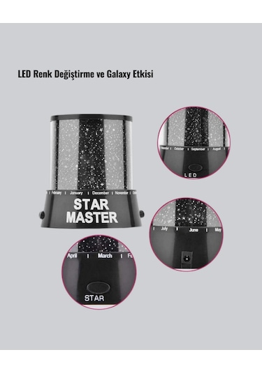 Sptmgldı Galaxy Efektli Led Yıldız Projektör Renk Değiştirmeli Oda Aydınlatması