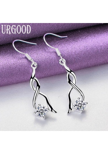 925 Ayar Gümüş Aaa Zirkon Bükülmüş Damla Küpe Takı