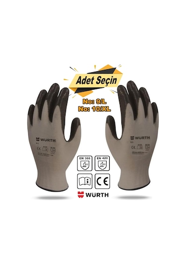 Würth Nitril Kaplama Sanayi Iş Usta Eldiveni Mekanikçi 9/L-10/Xl