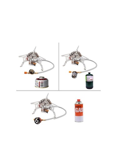 Prestigegoods 3 Gözlü Taşınabilir Gümüş Kamp Ocağı + Dönüşüm Aparatı Outdoor Gümüş