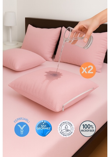 Formeya 2'li Pembe Fermuarlı Sıvı Geçirmez Yastık Koruyucu Alez