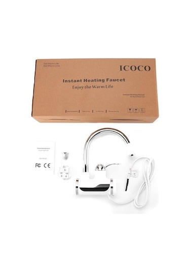 Yaozixa Anında Isıtmalı Elektrikli Musluk - Hızlı Su Isıtma, 2500w, 110v, Porselen Vana Beyaz - Krom