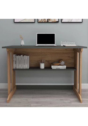Reyo Home Enda Pillar Kütüphaneli Çalışma Masası 100x56cm Çam-ant Çam - Antrasit