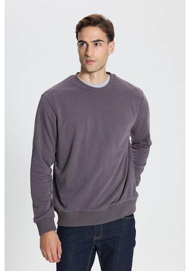 George Henry Standart Fit Normal Kesim Pamuklu Bisiklet Yaka Sweatshirt Koyu Gri