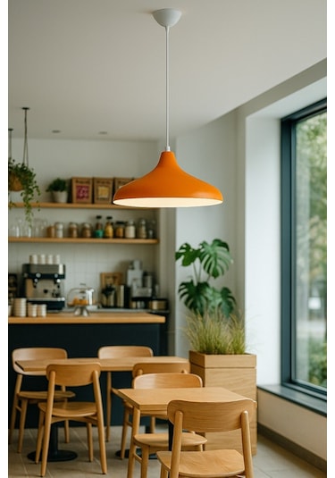 Nil Turuncu Renk Özel Tasarım Modern Dekoratif Cafe Sarkıt Cafe - Mutfak Tekli Avize Turuncu