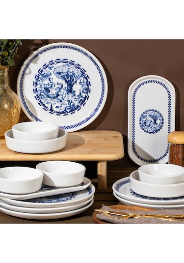 Perotti French Vintage 14 Parça Seramik 6 Kişilik Kahvaltı Takımı Mavi