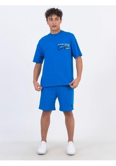 Zekids Erkek Çocuk Pamuklu Oversize Kesim Şort-11871-saks Saks Mavi