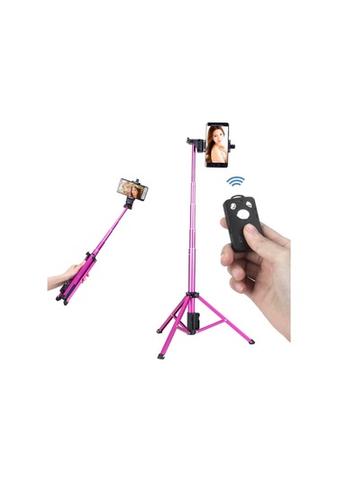 Cbtx Yunteng 1688 Selfie Stick Tripod Bluetooth Uzaktan Kumanda Kamera Standı Pembe