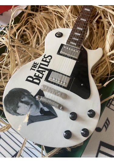 Elektro Gitar El Yapımı Ahşap Minyatür Hediyelik Biblo 25 Cm Les