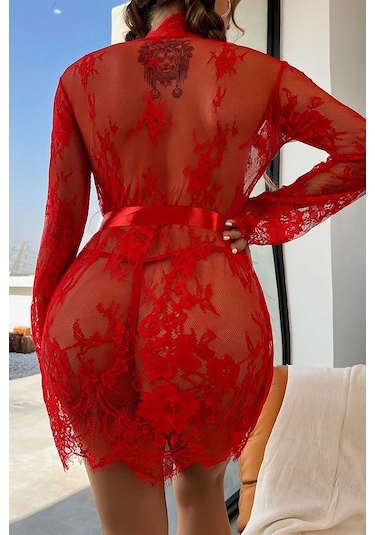 Merry See Dantel Gecelik Takım Kırmızı