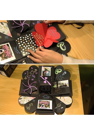 Yaratıcı Dıy El Yapımı Fotoğraf Albümü Hatıra Kitabı Sürpriz Patlama Hediye Kutusu, Bitmiş + Pvc Versiyon