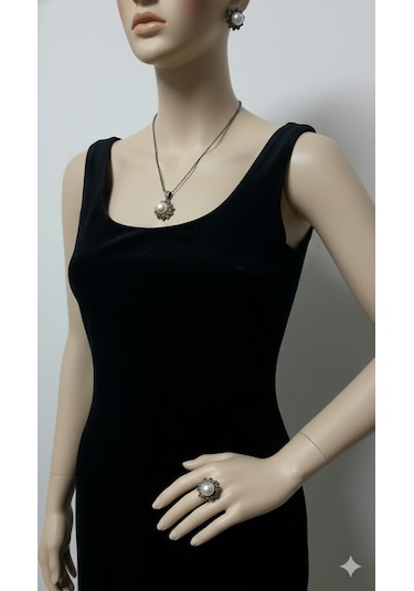 Markazit Cerceveli İncili 3 Lü Set Beyaz