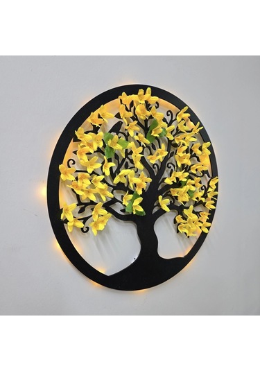 Led Işıklı Ve Sarı Sakura Hayat Ağacı Tablo 40cm