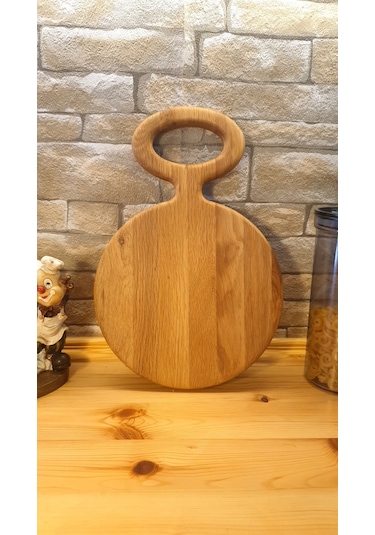 Ahşap Saplı Yuvarlak Pizza Sunum Kesme Tahtası