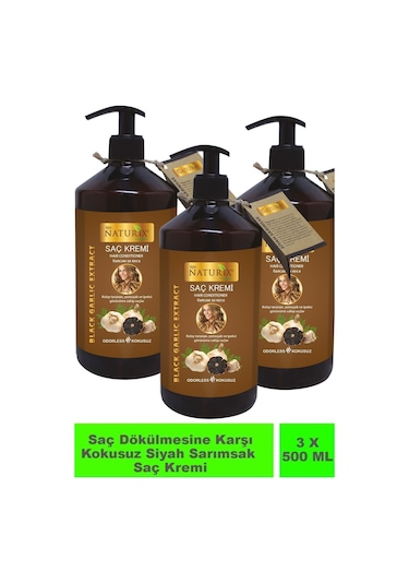 Naturix Siyah Sarımsak Tuzsuz Saç Kremi 3 x 500 ML
