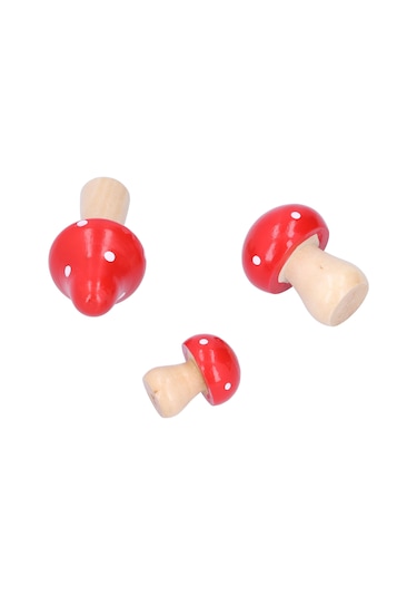 Konesam Kırmızı Ahşap Mantar Dekoratif Süs 3'lü Set - Ev, Ofis, Çalışma Odası Dekoru - Doğal, Dayanıklı Ve Hediye Uygun