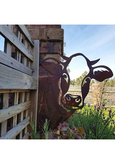 Suofeng Bahçe Dekorasyonu Gizlice Bakayan Metal Çelik Sığır Figürü - Dış Mekan Bahçe Tırnak Takımı - Modern Köy Stili