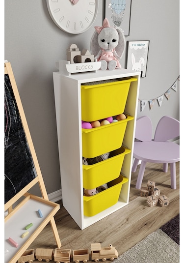 %100 Mdf - Large Mono 4 Büyük Sepetli Oyuncak Dolabı Sarı