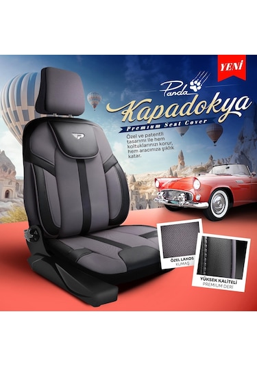 Panda Kapadokya Serisi Jakar Kumaş Oto Koltuk Kılıfı Tam Set Füme - Siyah