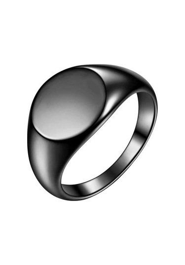Retro Yüzük Saf Renk Cilalı Titanyum Çelik Yuvarlak Yüzey Basit Stil Çok Siyah