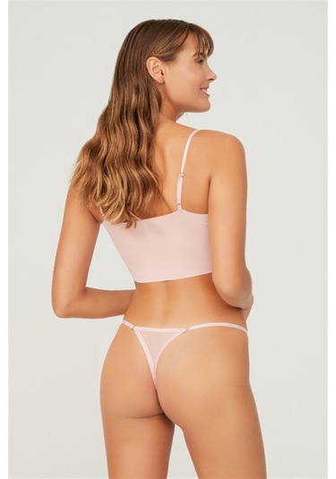 Önü Dantelli Tül Detaylı Kadın Tanga 3'lü Paket Külot Renkli-1 Çok Renkli