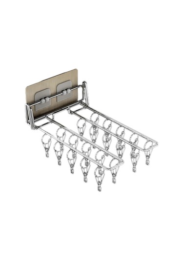 Ganzhoushop Duvara Monte Çorap Klipsi Paslanmaz Çelik Katlanır Elbise Askısı Rafı Yerden Tasarruf Sağlayan Rüzgar Geçirmez Kurutma Rafı Balkon Depolama Çift Sıra Çok Renkli