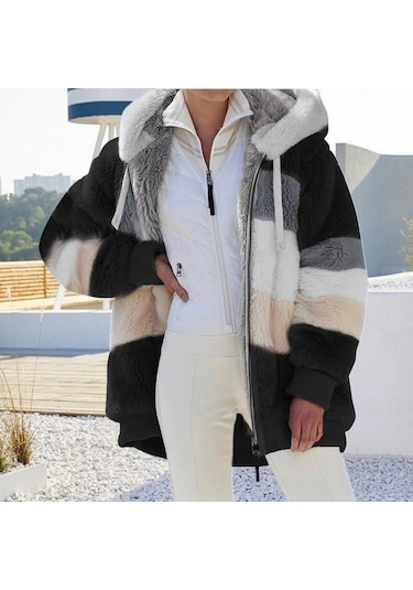 Kış Kadın Moda Kapşonlu Sıcak Gevşek Ceket Kadınlar İçin Patchwork Giyim Fermuar Bayanlar Artı Boyutu Kazak Haki Kış Kadın Moda Kapşonlu Sıcak Gevşek Ceket Kadınlar İçin Patchwork Giyim Fermuar Bayanlar Artı Boyutu Kazak Haki
