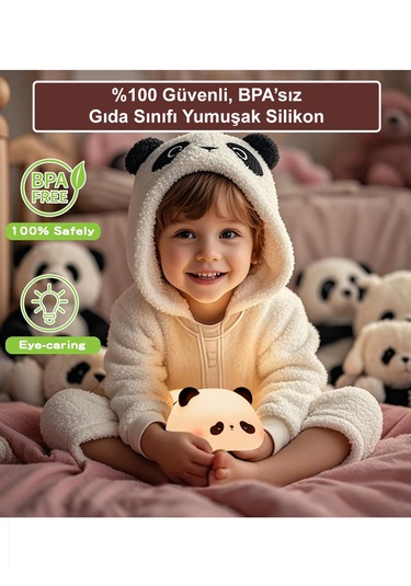 Greentech Dokunmatik Silikon Panda Gece Lambası / Gt-cl17 Siyah - Beyaz