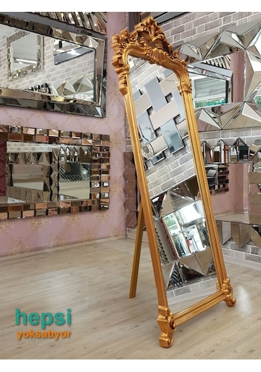 Vintage Madam Model Altın Renk Varaklı Ayaklı Boy Aynası Altın