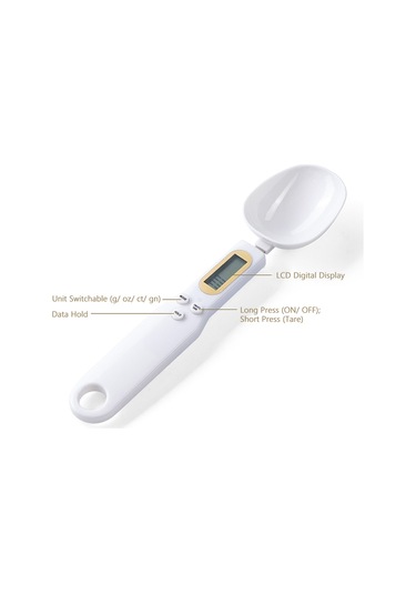 Geeksen Beyaz Dijital Kaşık Terazi, Lcd Ekranlı, 500g/0.1g Hassasiyet, Ağırlık Kilitleme, Birim Dönüştürme, Kafe/mama/pastane İçin, Dahili Pil Beyaz