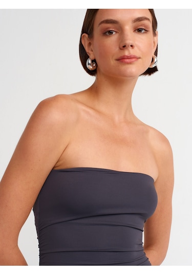 Dilvin Straplez Poliamid Elbise Antrasit