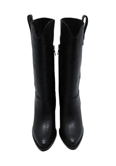 Poletto Hakiki Deri Sıyah Çizme Topuklu 855 43 V1 S-1048 Siyah